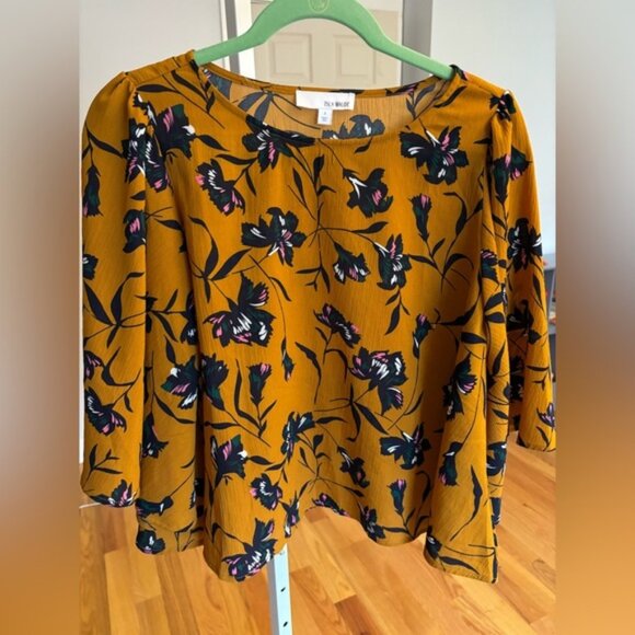 Anthropologie Isla Maude Floral Top Marigold Size Small Statement‎ Sleeve - Picture 1 of 8